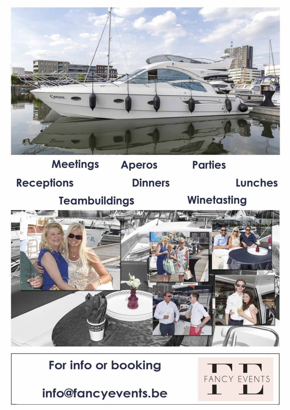 Fancy Events flyer — motorjacht Caribe